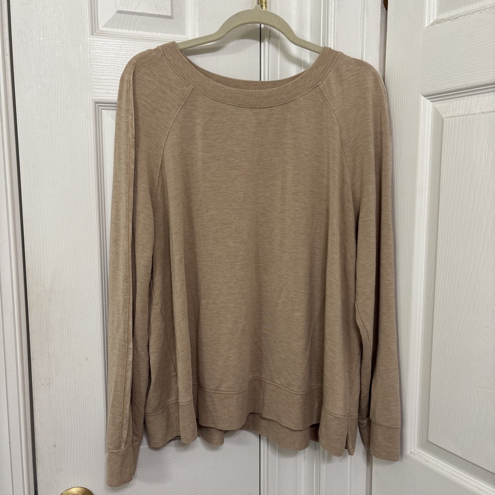 Soma Womens Ultra Soft Lounge Pullover Sweatshirt Velour Stripe Beige XXL